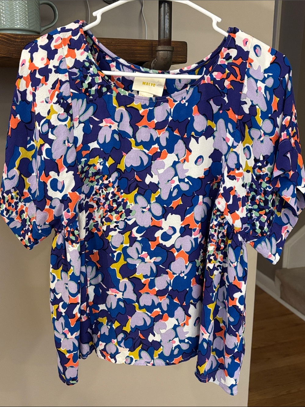 Maeve Anthropologie Floral Blouse Size Small 100% Viscose Puff Sleeve